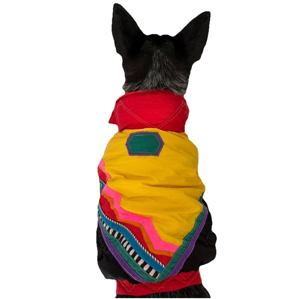 Vintage 90s Colorblock Dog Puffer Jacket Windbreaker Hooded Retro Ski Style M